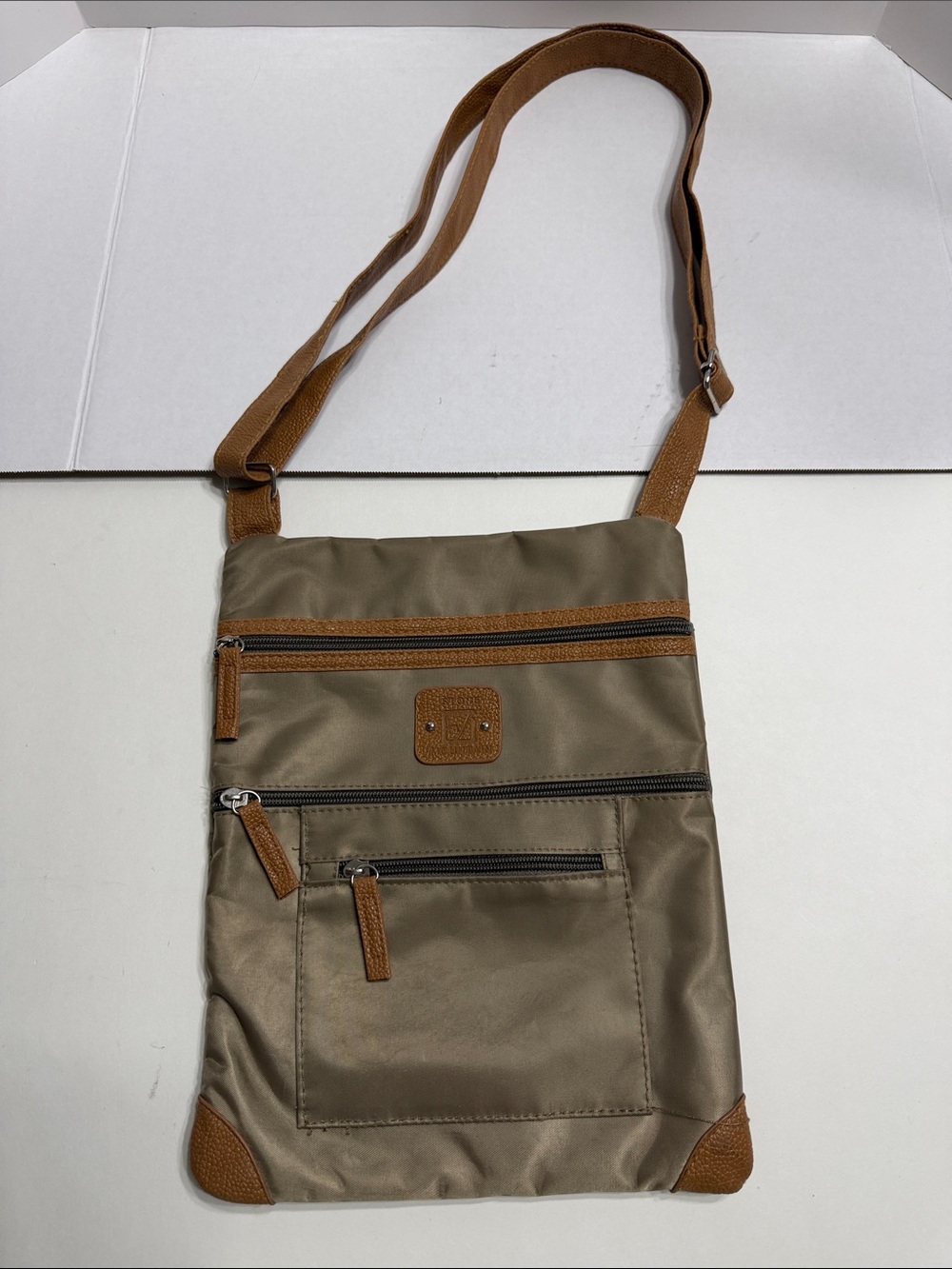 Stone Mountain Accessories Olive Crossbody Messenger Bag with Tan Accents